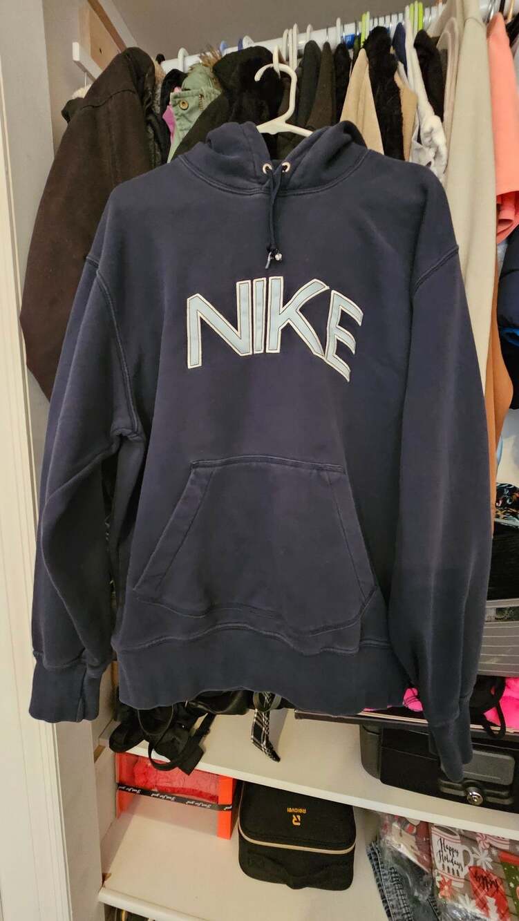 Nike Vintage Y2K Navy Blue Embroidered Hoodie Medium